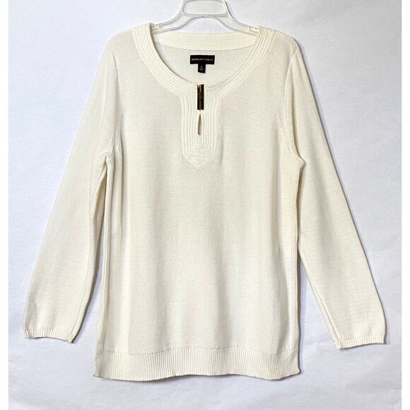 Dana Buchman Sweaters - Dana Buchman Metal Accent Sweater Women Size XL Cream Cotton Tunic Side Slits